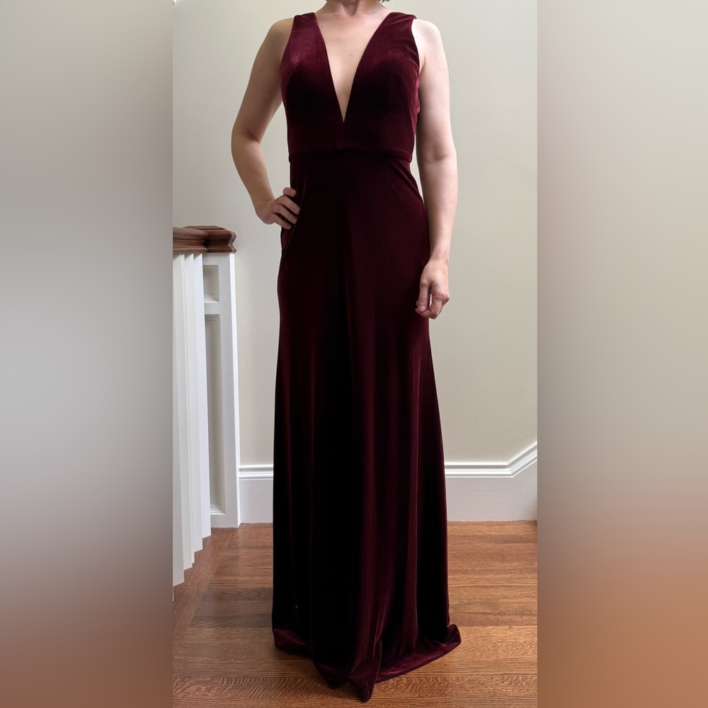 BHLDN JENNY YOO Anthropologie Logan Velvet Column Gown Burgundy Maxi Dress 0